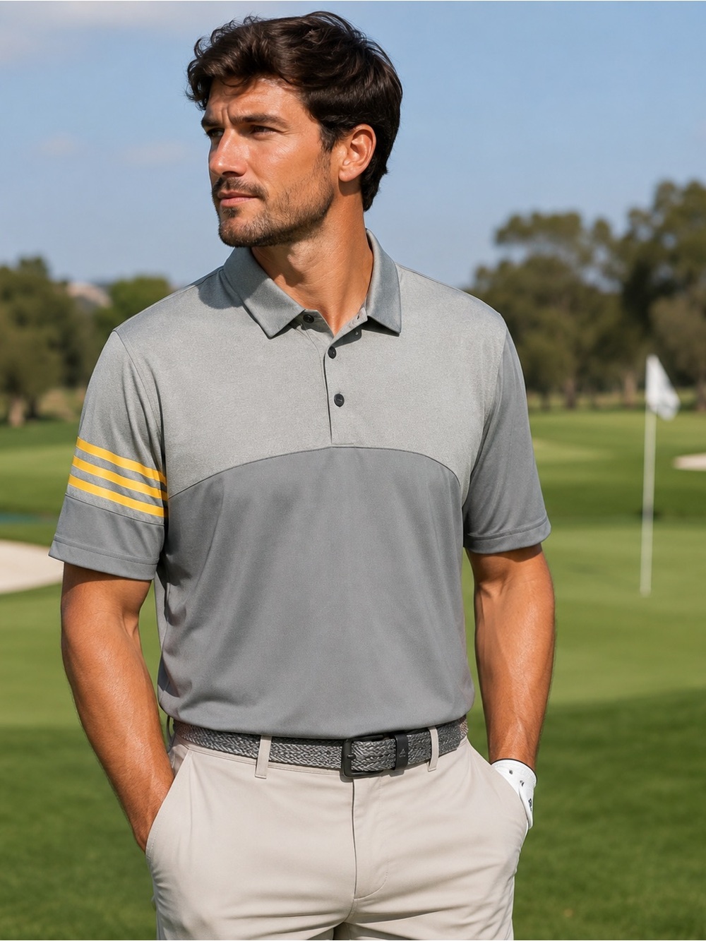 Adidas Golf Heathered 3-Stripes Polo Men’s L NWT